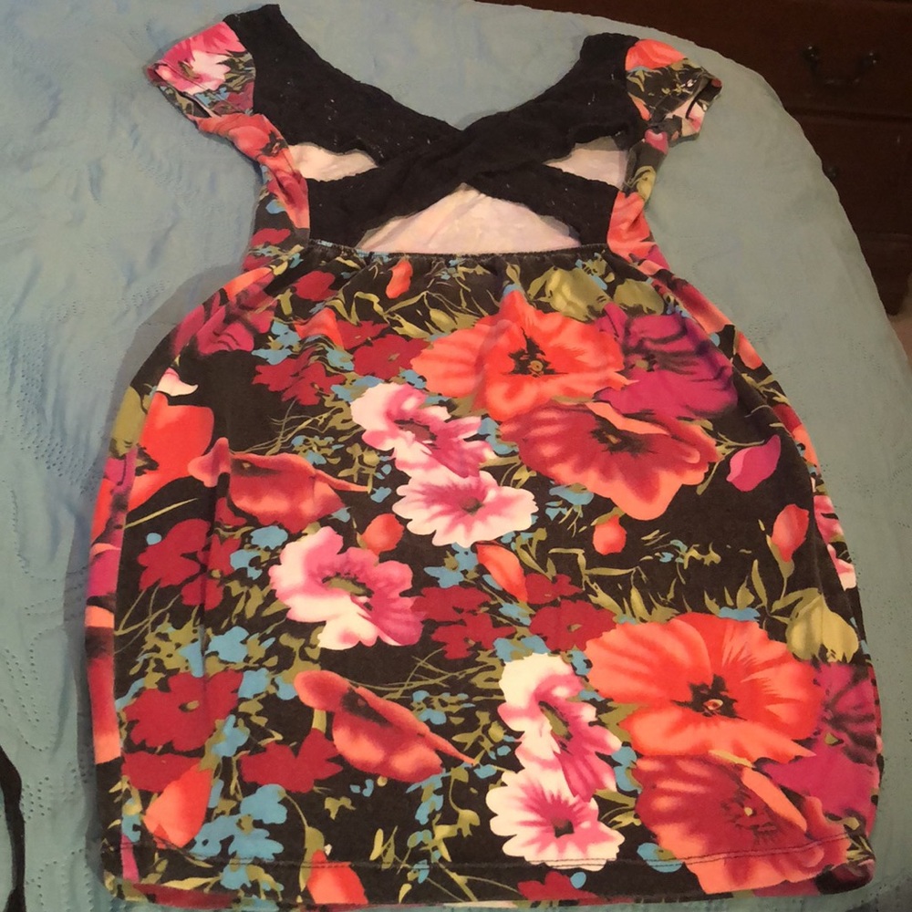 Floral Cotton & Spandex Lace Back Dress